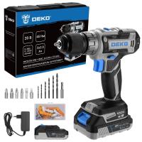 Аккумуляторная дрель-шуруповерт DEKO DKCD20V ONE + в кейсе + набор 63 инструмента для дома, 20В, 2x2