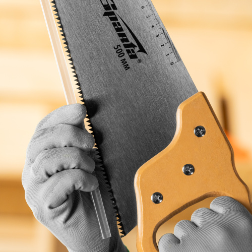 Ножовка по дереву, 500 мм, 7-8 TPI, каленый зуб, линейка, деревянная рукоятка Sparta по ценам производителя в Екатеринбурге с доставкой по всей России