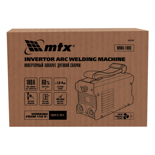 Инверторный аппарат дуговой сварки MMA-180S, 180 А, ПВ60%, диаметр электрода 1,6-4 мм MTX по ценам производителя в Екатеринбурге с доставкой по всей России