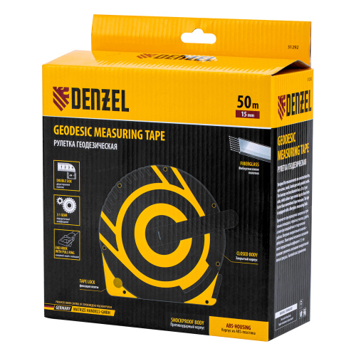 Рулетка геодезическая 50 м х 15 мм, закрытый корпус, фиберглассовая лента Denzel по ценам производителя в Екатеринбурге с доставкой по всей России