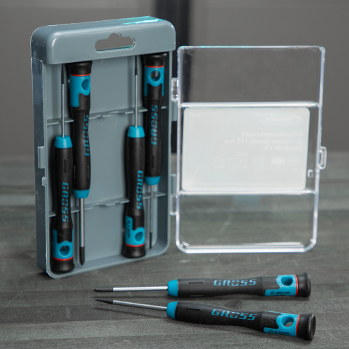 Набор отверток для точной механики, CrMo, двухкомпонентные рукоятки, 6 шт, пластиковый бокс Gross по ценам производителя в Екатеринбурге с доставкой по всей России