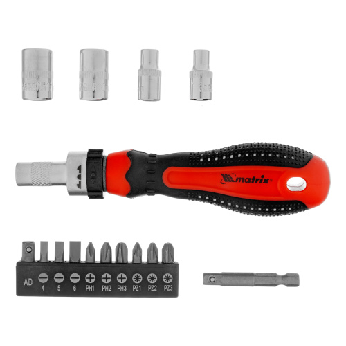 Отвертка реверсивная с набором бит и насадок торцевых, CrV, 1/4, 16 шт Matrix по ценам производителя в Екатеринбурге с доставкой по всей России
