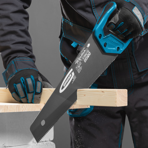 Ножовка по дереву "Piranha", 400 мм, 11-12 TPI, зуб-3D, каленый зуб, тефлоновое покрытие полотна, двухкомпонентная рукоятка Gross по ценам производителя в Екатеринбурге с доставкой по всей России