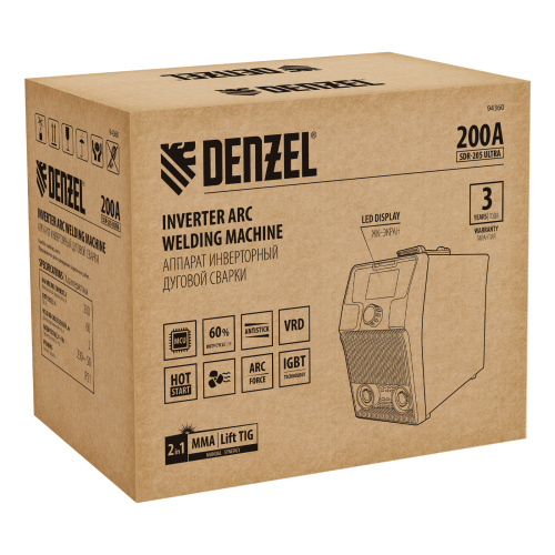 Аппарат инвертор. дуговой сварки SDR-205 Ultra, 200 А, ПВ 60% Denzel по ценам производителя в Екатеринбурге с доставкой по всей России