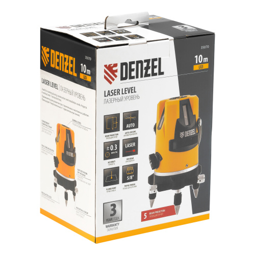 Лазерный уровень LX3, 10 м, ± 0,3 мм/1 м, 635 нм, 4 вертикальных, 1 горизонтальная плоскости, резьба 5/8" Denzel по ценам производителя в Екатеринбурге с доставкой по всей России
