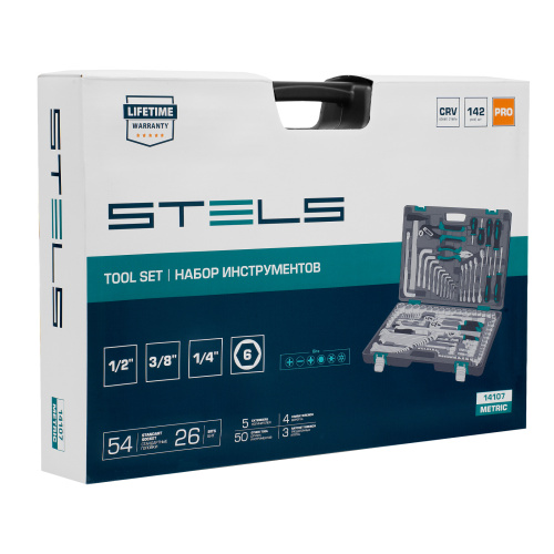 Набор инструментов, 1/2",3/8", 1/4", CrV, пластиковый кейс 142 предмета Stels по ценам производителя в Екатеринбурге с доставкой по всей России