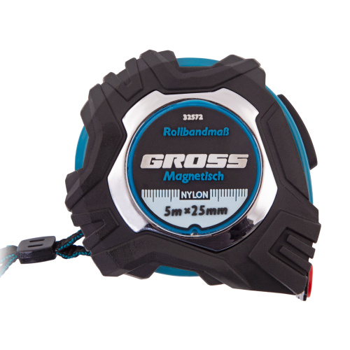 Рулетка Magnetisch 5 м х 25 мм,обрезиненный корпус,автоматическая фиксация,Нейлоновое покрытиеытие,зацеп с магнитом Gross по ценам производителя в Екатеринбурге с доставкой по всей России
