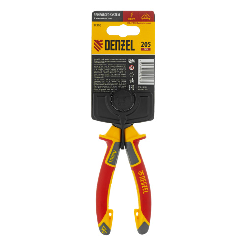 Длинногубцы прямые, диэлектрические рукоятки до 1000 В, трехкомпонентные рукоятки, 205мм Denzel по ценам производителя в Екатеринбурге с доставкой по всей России