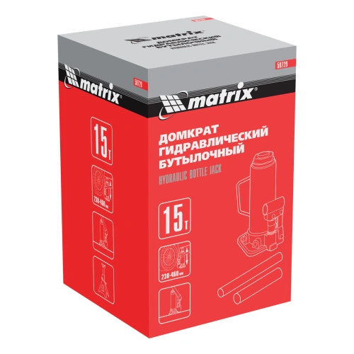 Домкрат гидравлический бутылочный, 15 т, высота подъема 230-460 мм Matrix по ценам производителя в Екатеринбурге с доставкой по всей России