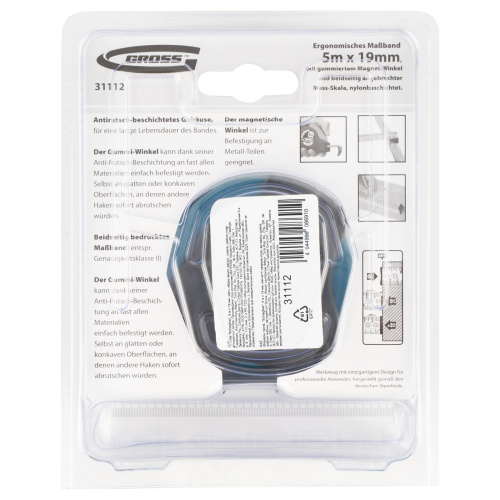 Рулетка "Schlagfest",5 м x 19 мм,магнитный обрезиненный зацеп,двусторонняя шкала,Нейлоновое покрытие,автоматическая фиксация Gross по ценам производителя в Екатеринбурге с доставкой по всей России