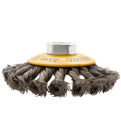 Щетка для УШМ, 100 мм, "Тарелка", крученая нержавеющая проволока 0.5 мм, М14 Denzel по ценам производителя в Екатеринбурге с доставкой по всей России