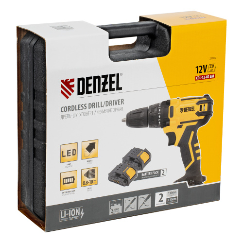 Дрель-шуруповерт аккумуляторная CDL-12-02BM, Li-Ion, 12 В, 2 акк. Denzel по ценам производителя в Екатеринбурге с доставкой по всей России