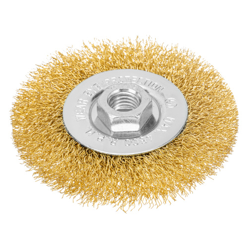 Щетка для УШМ, 100 мм, М14, плоская, латунированная витая проволока Matrix по ценам производителя в Екатеринбурге с доставкой по всей России