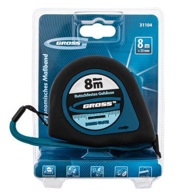 Рулетка "Ergonomisch",8 м x 25 мм,магнитный обрезиненный зацеп Gross по ценам производителя в Екатеринбурге с доставкой по всей России