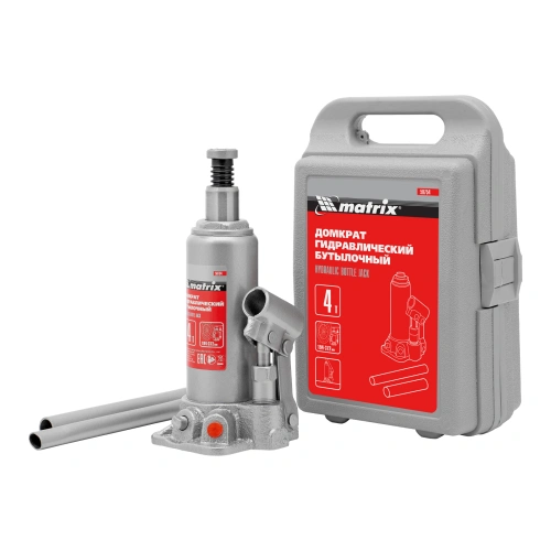 Домкрат гидравлический бутылочный, 4 т, высота подъема 194-372 мм, в пластиковый кейсе Matrix по ценам производителя в Екатеринбурге с доставкой по всей России