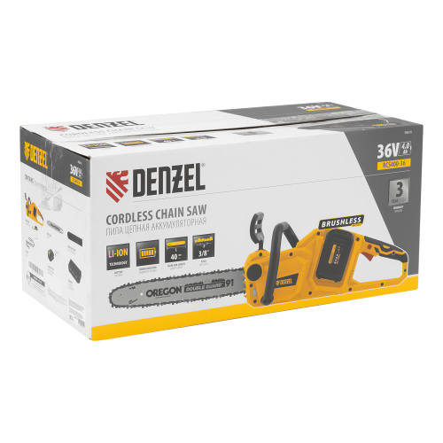 Цепная пила аккумуляторная бесщеточная RCS400-36, Li-ion, 36 В, 4 Ач, шина 400 мм Denzel по ценам производителя в Екатеринбурге с доставкой по всей России