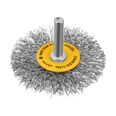 Щетка для дрели, 60 мм, Плоская, со шпилькой, нержавеющая витая проволока Denzel по ценам производителя в Екатеринбурге с доставкой по всей России