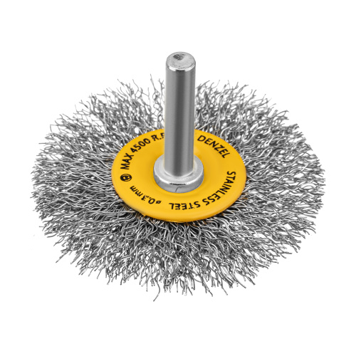Щетка для дрели, 60 мм, Плоская, со шпилькой, нержавеющая витая проволока Denzel по ценам производителя в Екатеринбурге с доставкой по всей России