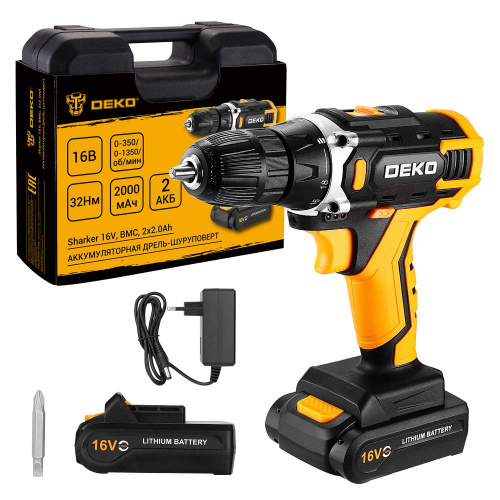 Аккумуляторная дрель-шуруповерт DEKO Sharker 16V в кейсе, 2х2.0Ач по ценам производителя в Екатеринбурге с доставкой по всей России