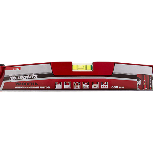 Уровень алюминиевый, 600 мм, литой, 2 глазка (1 фронтальный), ударная площадка Matrix по ценам производителя в Екатеринбурге с доставкой по всей России