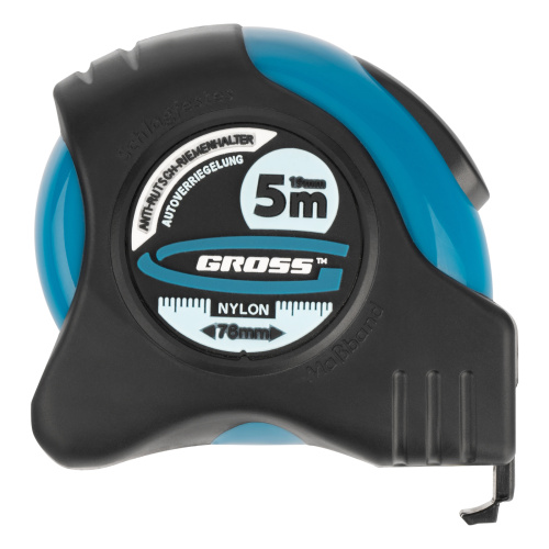 Рулетка "Schlagfest",5 м x 19 мм,магнитный обрезиненный зацеп,двусторонняя шкала,Нейлоновое покрытие,автоматическая фиксация Gross по ценам производителя в Екатеринбурге с доставкой по всей России