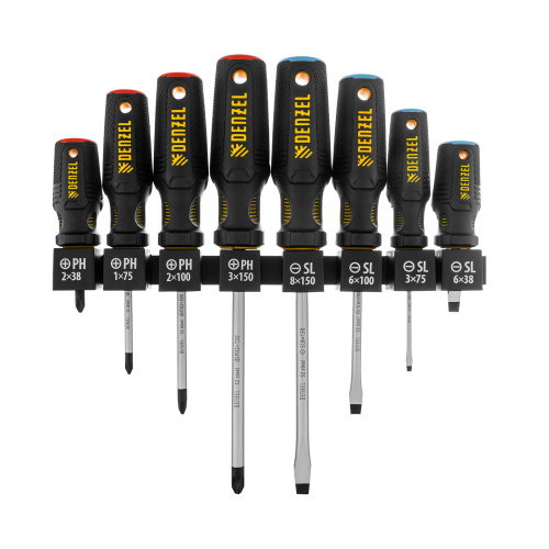 Набор отверток на полке, 8 шт., PH+SL, S2, 3к рукоятка Denzel по ценам производителя в Екатеринбурге с доставкой по всей России