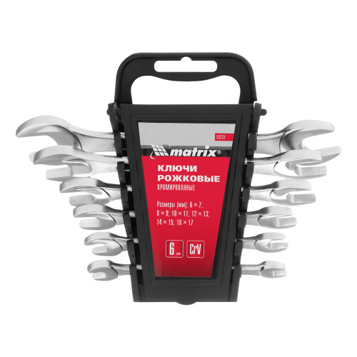 Набор ключей рожковых, 6-17 мм, 6 шт, CrV, хромированные Matrix по ценам производителя в Екатеринбурге с доставкой по всей России