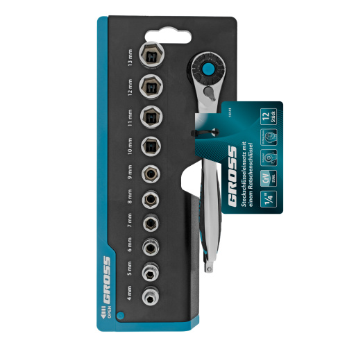 Набор торцевых головок, трещотка 120 зубьев, 1/4", CrV, 12 предметов Gross по ценам производителя в Екатеринбурге с доставкой по всей России