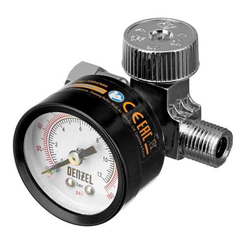 Регулятор давления с манометром для краскораспылителя K1500, 12 бар, 1/4" Denzel по ценам производителя в Екатеринбурге с доставкой по всей России