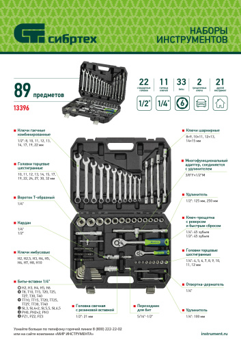 Набор инструментов, 1/2", 1/4", пластиковый кейс 89 предметов Сибртех по ценам производителя в Екатеринбурге с доставкой по всей России