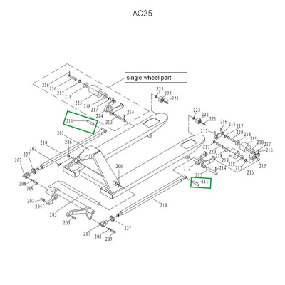 Ось крепления рычага силового блока к подвильной тяге для гидравлических тележек DF25 по ценам производителя в Екатеринбурге с доставкой по всей России