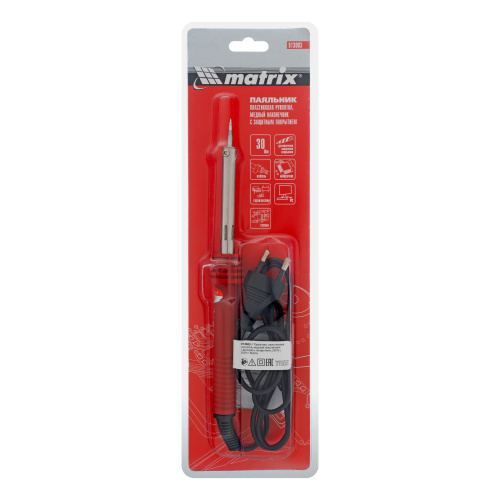 Паяльник, пластиковая рукоятка, медный наконечник с долговечным защитным покрытием, 220 В, 30 W Matrix по ценам производителя в Екатеринбурге с доставкой по всей России