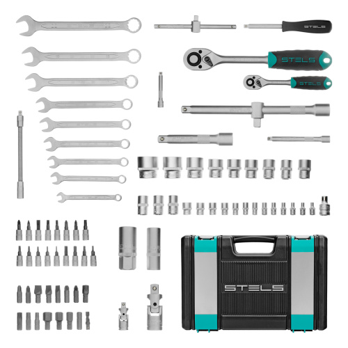 Набор инструментов, 1/2", 1/4", CrV, пластиковый кейс 82 предмета Stels по ценам производителя в Екатеринбурге с доставкой по всей России