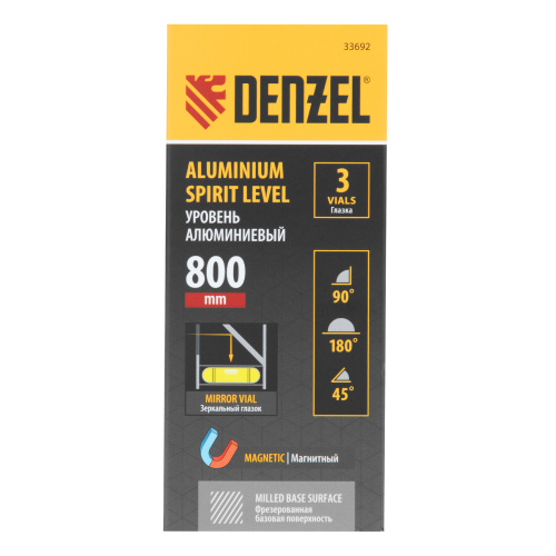 Уровень алюминиевый, магнит, фрезерованный, 3 глазка (1 зеркал.) 0,5 мм/м, 800 мм Denzel по ценам производителя в Екатеринбурге с доставкой по всей России