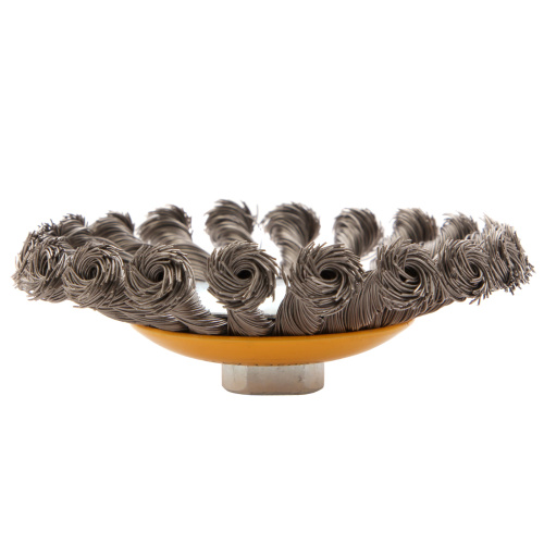 Щетка для УШМ, 125 мм, "Тарелка", крученая нержавеющая проволока 0.5 мм, М14 Denzel по ценам производителя в Екатеринбурге с доставкой по всей России