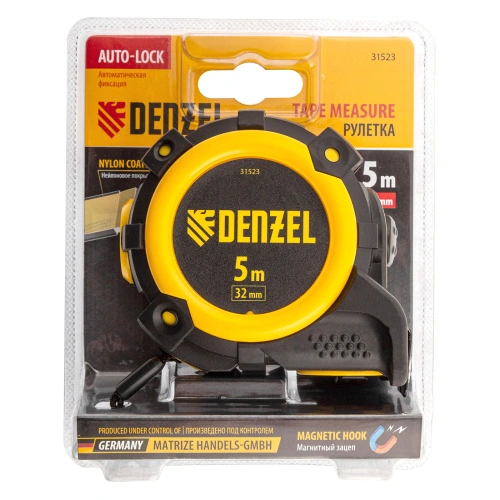 Рулетка 5м х 32мм, автоматич. фиксац., нейлон. покрытие, магнит. зацеп, двухстор. разметка Denzel по ценам производителя в Екатеринбурге с доставкой по всей России
