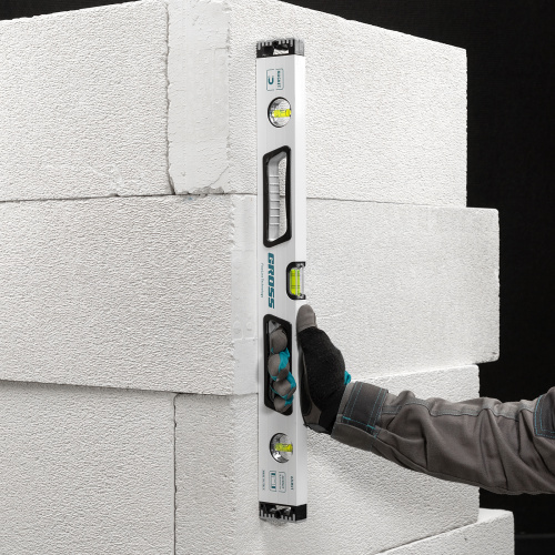 Уровень алюминиевый, 600 мм, усиленный, рукоятки, фрезерованный, 3 глазка, магнитный Gross по ценам производителя в Екатеринбурге с доставкой по всей России