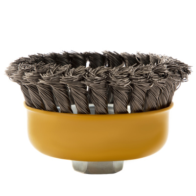 Щетка для УШМ, 100 мм, "Чашка", крученая нержавеющая проволока 0.5 мм, М14 Denzel по ценам производителя в Екатеринбурге с доставкой по всей России