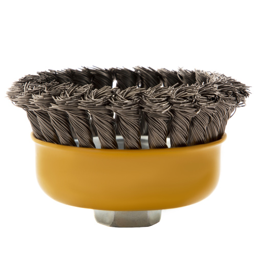 Щетка для УШМ, 100 мм, "Чашка", крученая нержавеющая проволока 0.5 мм, М14 Denzel по ценам производителя в Екатеринбурге с доставкой по всей России