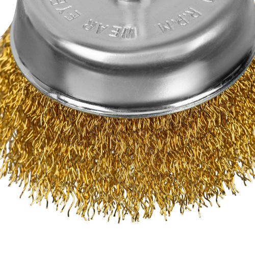 Щетка для дрели, 75 мм, "чашка" со шпилькой, латунированная витая проволока Matrix по ценам производителя в Екатеринбурге с доставкой по всей России