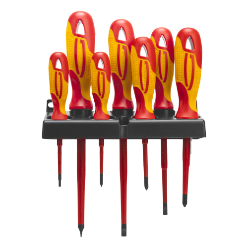 Набор отверток диэлектрических до 1000 В, 8 шт, тестер, CrMo, двухкомпонентные рукоятки Gross по ценам производителя в Екатеринбурге с доставкой по всей России