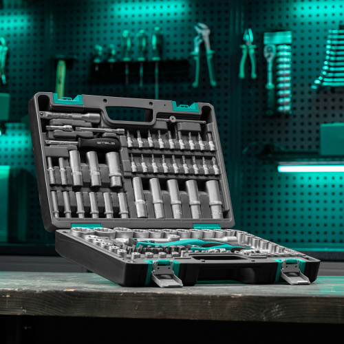 Набор инструментов 1/2", 1/4", CrV, 12 гранные головки, пластиковый кейс, 109 предмета Stels по ценам производителя в Екатеринбурге с доставкой по всей России