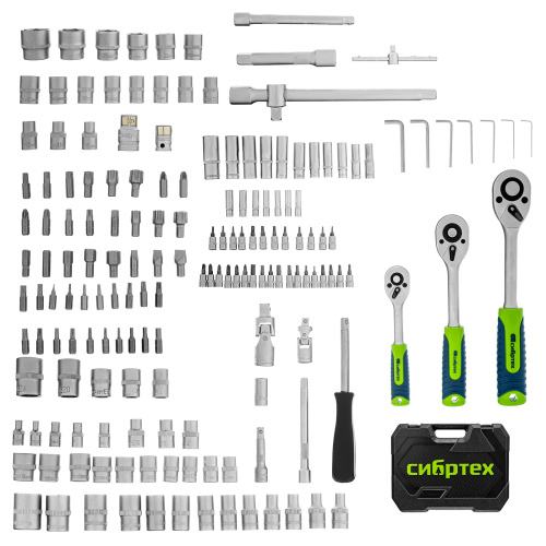 Набор инструментов, 1/2", 3/8", 1/4", пластиковый кейс 172 предм. Сибртех по ценам производителя в Екатеринбурге с доставкой по всей России