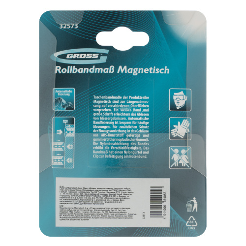 Рулетка Magnetisch 8 м х 25 мм,обрезиненный корпус,автоматическая фиксация,Нейлоновое покрытиеытие,зацеп с магнитом Gross по ценам производителя в Екатеринбурге с доставкой по всей России