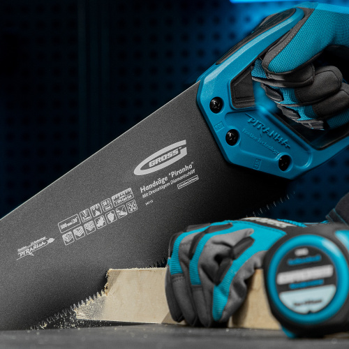 Ножовка по дереву "PIRANHA", 500 мм, 7 TPI, 3D-зуб, тефлоновое покрытие полотна, двухкомпонентная рукоятка Gross по ценам производителя в Екатеринбурге с доставкой по всей России