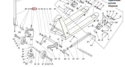 Гидроузел в сборе для тележек гидравлических RHP(BF) шток 35 мм (сталь) (Oil pump Assembly, B200) по ценам производителя в Екатеринбурге с доставкой по всей России