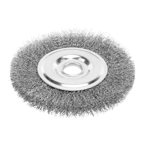 Щетка для УШМ, 150 мм, "Плоская", витая нержавеющая проволока 0.3 мм, посадка 22.2 мм Denzel по ценам производителя в Екатеринбурге с доставкой по всей России
