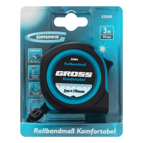Рулетка Komfortabel 3 м х 19 мм,обрезиненный корпус Gross по ценам производителя в Екатеринбурге с доставкой по всей России