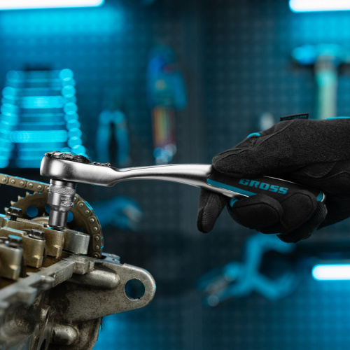 Ключ-трещотка 1/2", CrV, 120 зубьев, с быстрым сбросом, цельнометаллический, хром Gross по ценам производителя в Екатеринбурге с доставкой по всей России