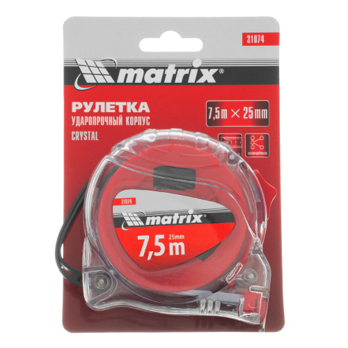 Рулетка Crystal,7,5 м х 25 мм,корпус из поликарбоната Matrix по ценам производителя в Екатеринбурге с доставкой по всей России